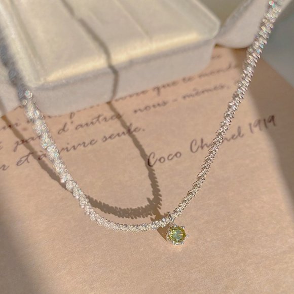 🍏50% OFF/3+...Silver Plated Necklace with Green Crystal Pendant - Picture 8 of 16